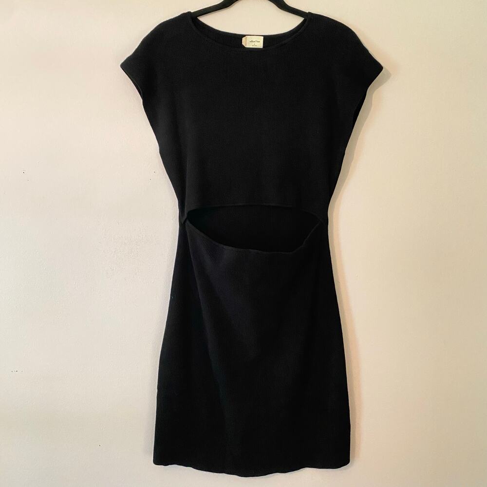Wilfred Free Black Ribbed Cut-out Mini Dress LBD Going Out Bodycon Women size XL